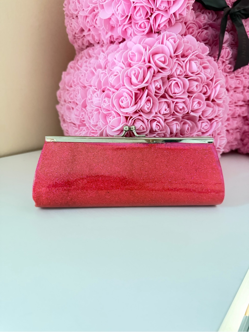 Glitter Kiss-Lock Clutch Handbag - Pink
